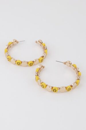 Smiley Face Charm Hoop Earrings – 2.5 inch Hoops