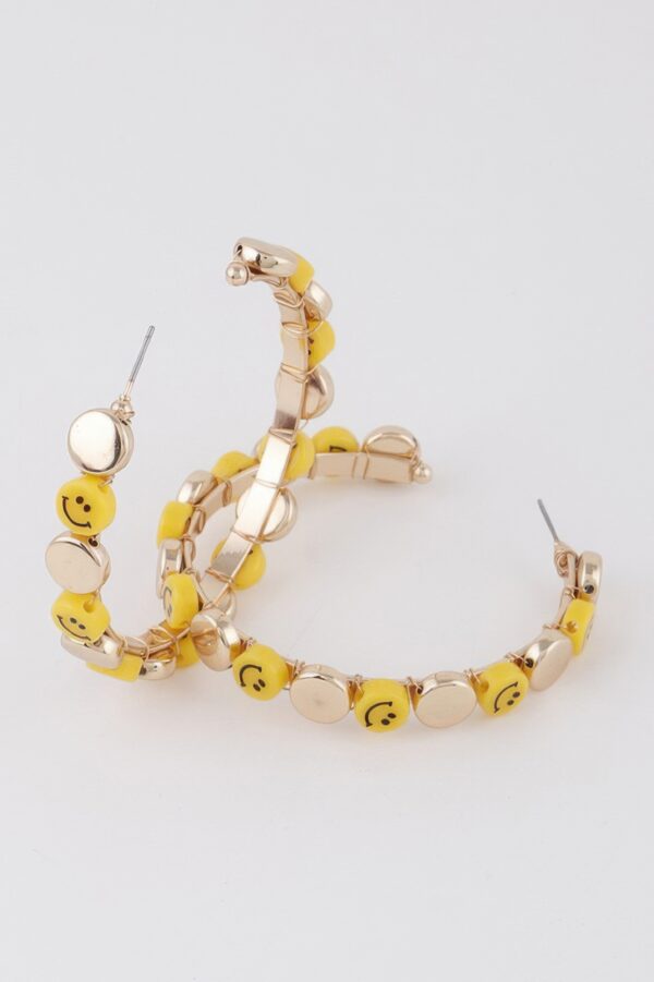 Smiley Face Charm Hoop Earrings – 2.5 inch Hoops