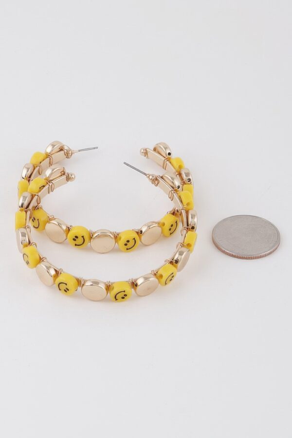 Smiley Face Charm Hoop Earrings – 2.5 inch Hoops
