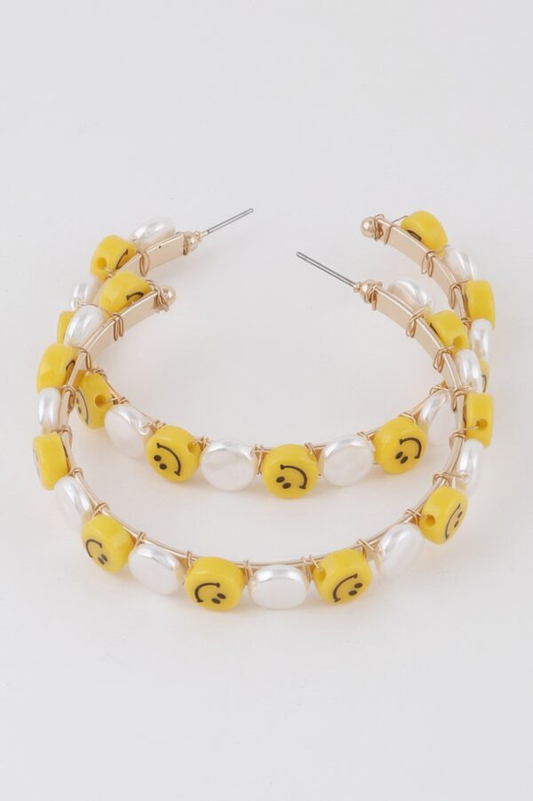 Smiley Face Charm Hoop Earrings – 2.5 inch Hoops