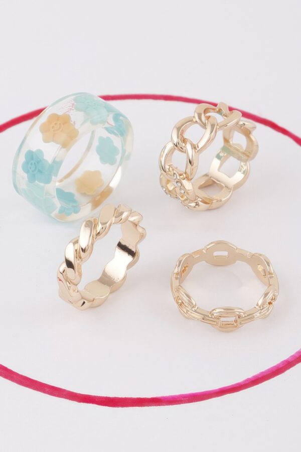 Floral & Chain Stackable Ring Set