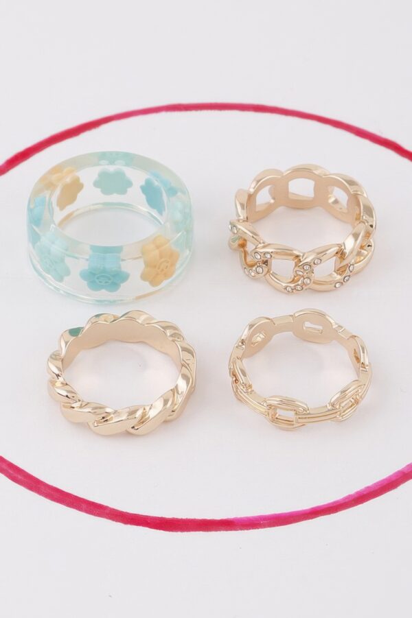 Floral & Chain Stackable Ring Set