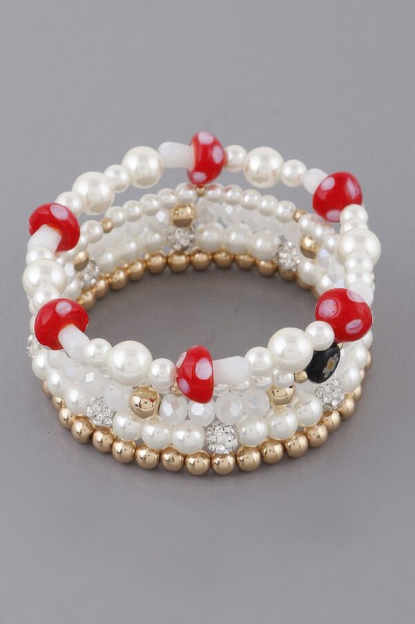 Beaded Mushroom Charm Bracelet – Textured Stackable
