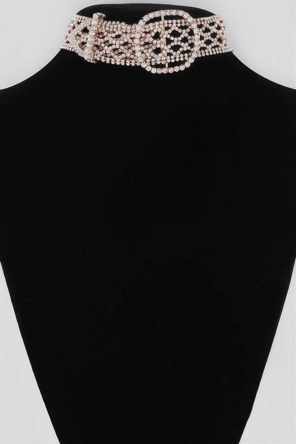 Belt-Detail Choker Necklace with Diamond-Inspired Accents