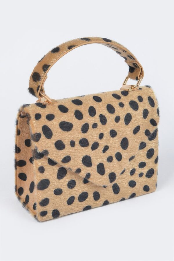 Faux Fur Leo Top Handle Clutch – Leopard Texture