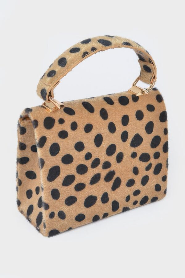 Faux Fur Leo Top Handle Clutch – Leopard Texture