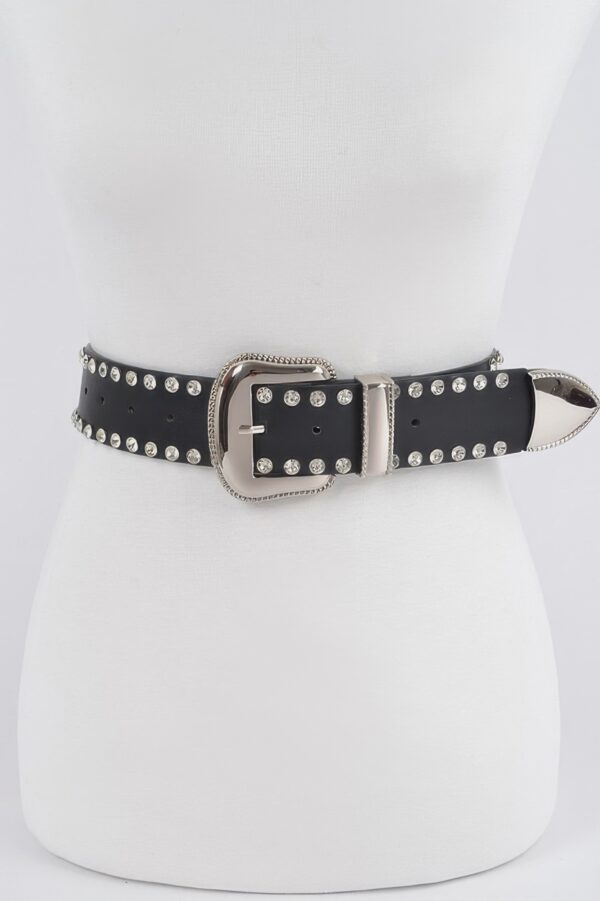 Rhinestone-Trim Multi-Metal Waist Belt for Dresses & Denim