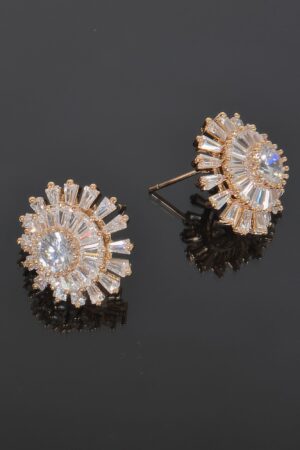 Rhinestone Flower Stud Earrings – Gold-Plated