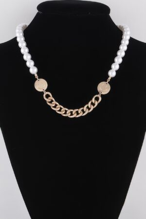 Two-Tone Pearl & Bead Necklace – 16-inch Layered Look