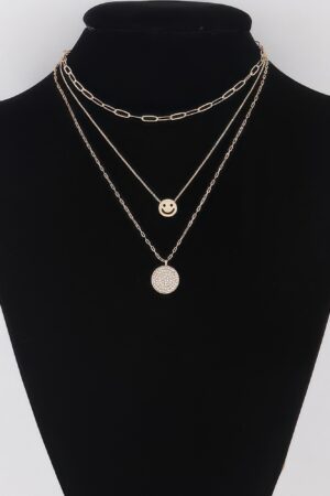 Multi Smiley-Face Charm Necklace – 18″ Chain