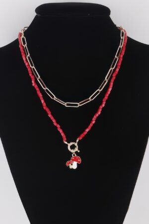 Beaded Mushroom Chain Necklace – Whimsical Pendant