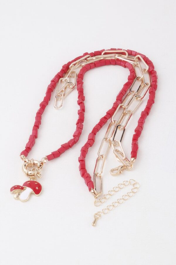 Beaded Mushroom Chain Necklace – Whimsical Pendant