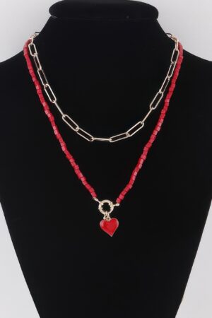 Beaded Heart Chain Necklace – Delicate Bead Accent