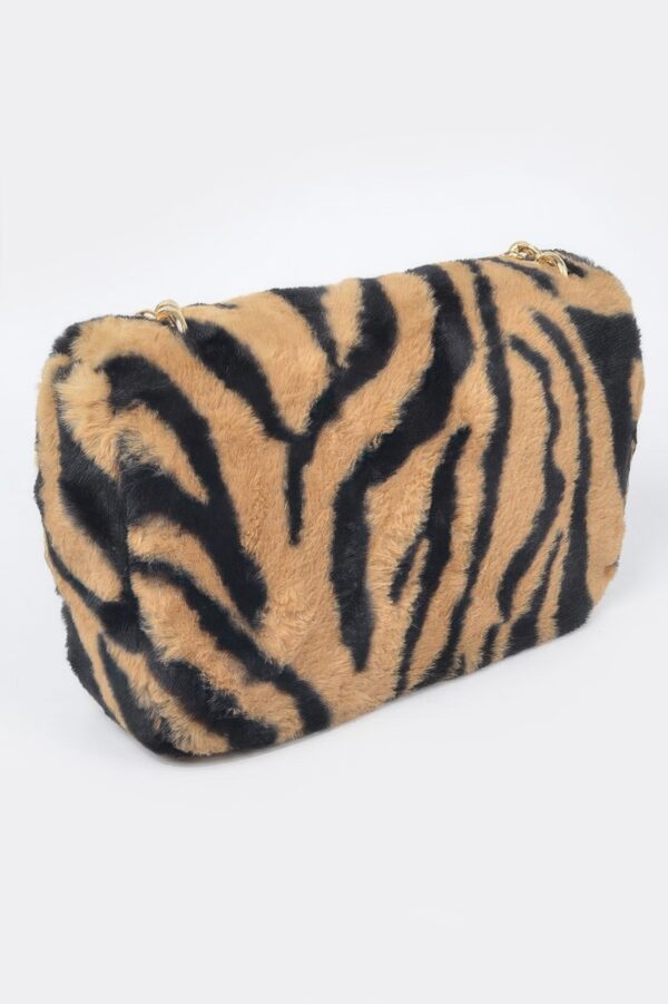 Faux Zebra Fur Shoulder Bag with Mixed Metal Accents