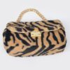 Faux Zebra Fur Shoulder Bag with Mixed Metal Accents