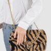 Faux Zebra Fur Shoulder Bag with Mixed Metal Accents