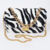 Faux Zebra Fur Shoulder Bag with Mixed Metal Accents