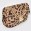 Faux Leo Fur Shoulder Bag with Mixed Metal Accents