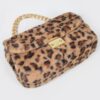 Faux Leo Fur Shoulder Bag with Mixed Metal Accents