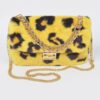 Faux Leo Fur Shoulder Bag with Mixed Metal Accents