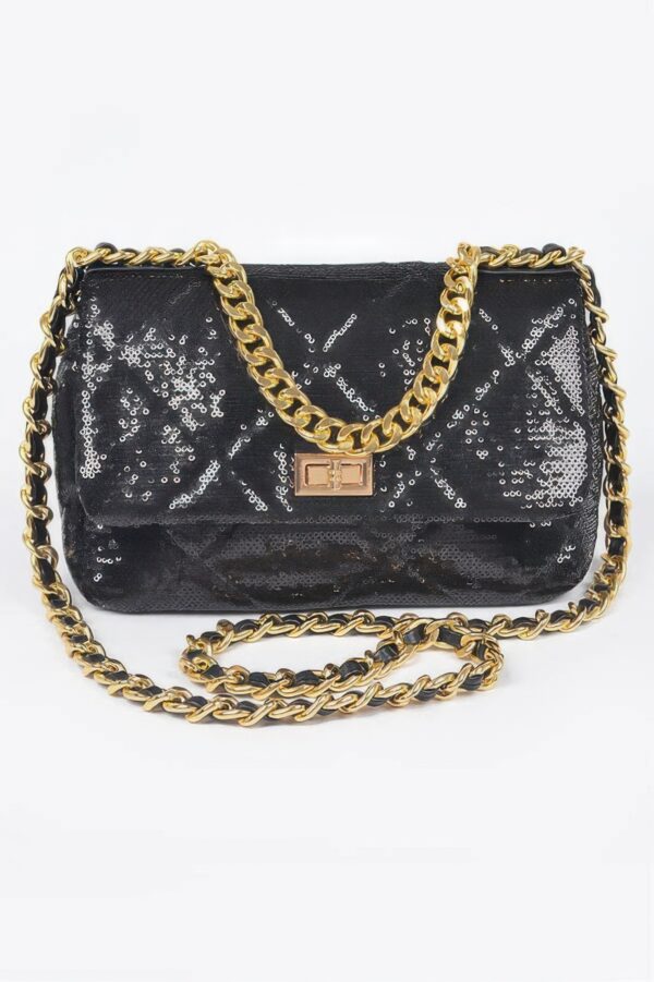 Quilted Sequin Chain Shoulder Bag – Compact