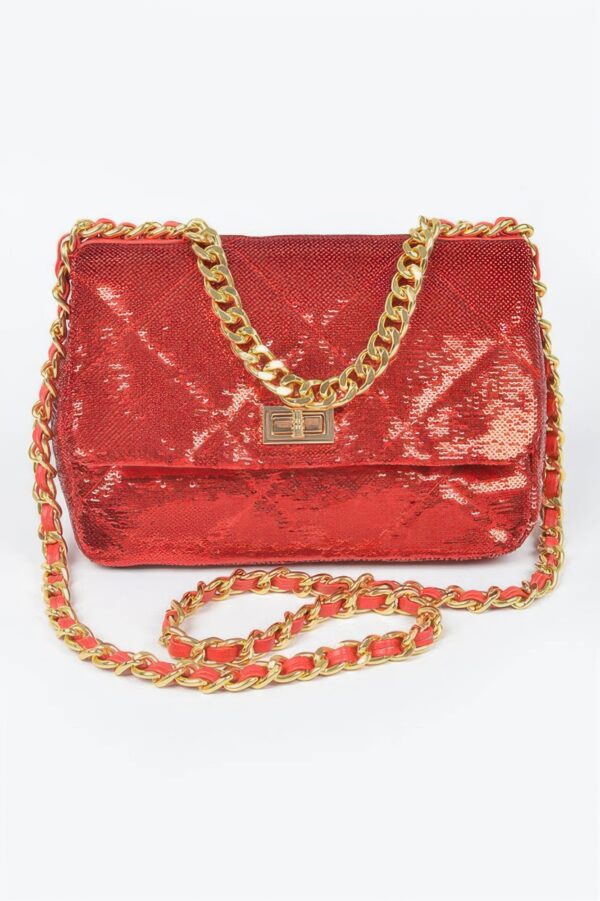 Quilted Sequin Chain Shoulder Bag – Compact