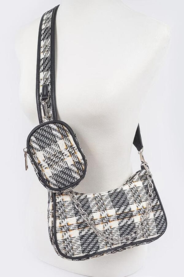 Tweed Plaid Shoulder Bag with Mini AirPod Pouch