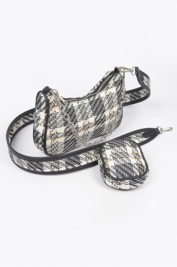Tweed Plaid Shoulder Bag with Mini AirPod Pouch