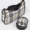 Tweed Plaid Shoulder Bag with Mini AirPod Pouch