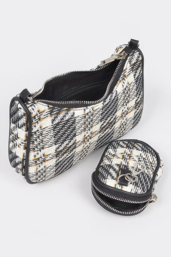 Tweed Plaid Shoulder Bag with Mini AirPod Pouch