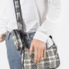 Tweed Plaid Shoulder Bag with Mini AirPod Pouch