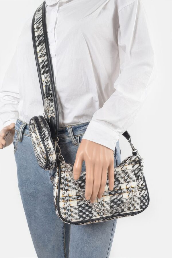 Tweed Plaid Shoulder Bag with Mini AirPod Pouch