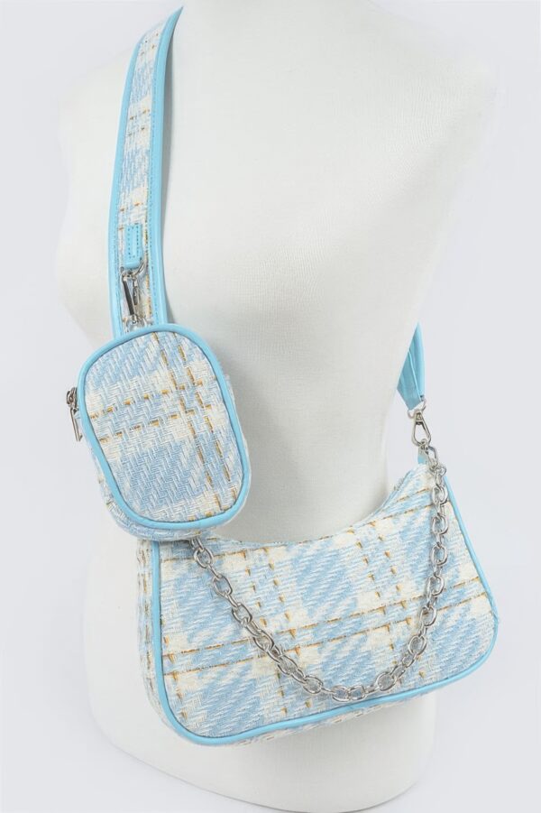 Tweed Plaid Shoulder Bag with Mini AirPod Pouch