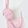 Tweed Plaid Shoulder Bag with Mini AirPod Pouch