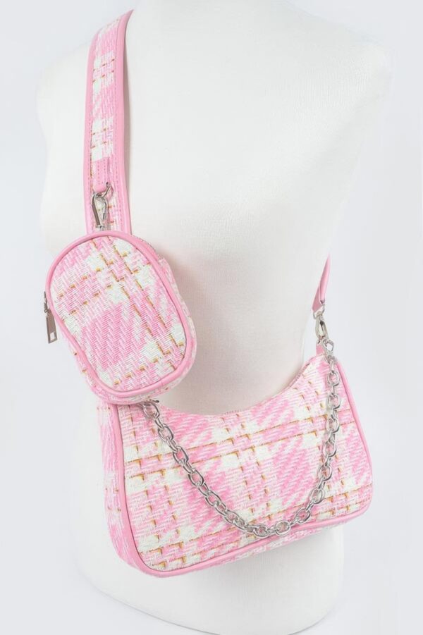 Tweed Plaid Shoulder Bag with Mini AirPod Pouch