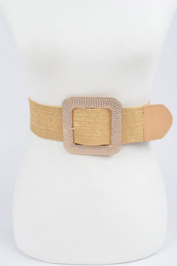 Plus-Size Stretch Straw Belt with Metal Buckle