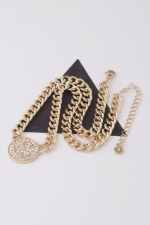 Jeweled Smiley Face Chain Necklace – Sparkle Pendant