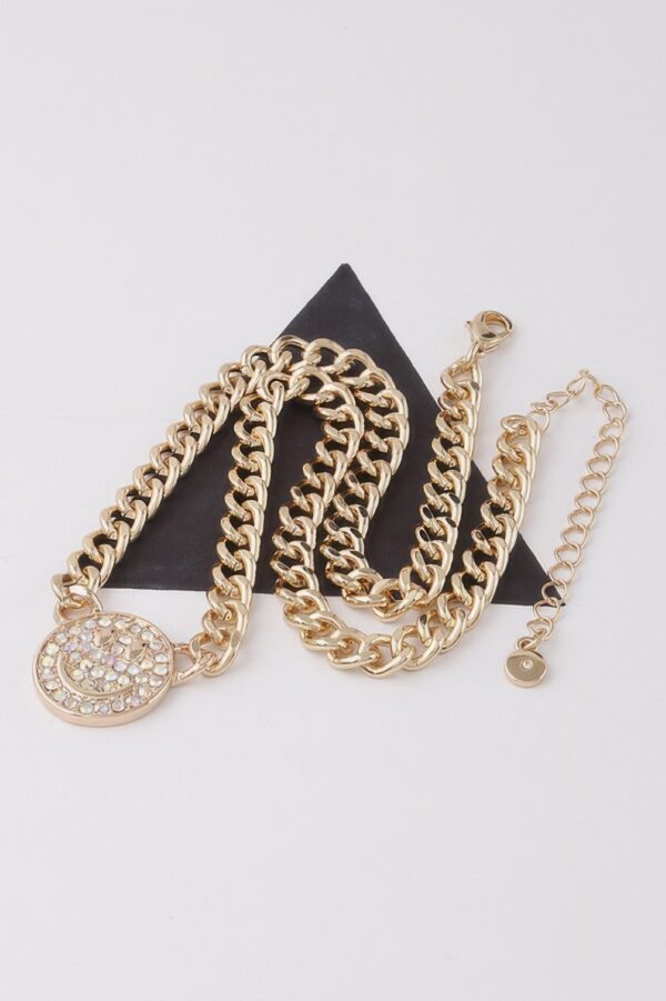 Jeweled Smiley Face Chain Necklace – Sparkle Pendant