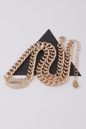 Jeweled Lips Chain Necklace with Accent Pendant