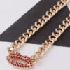 Jeweled Lips Chain Necklace with Accent Pendant