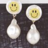 Smiley Face Drop Earrings with Stone Accents