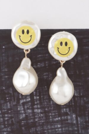 Smiley Face Drop Earrings with Stone Accents