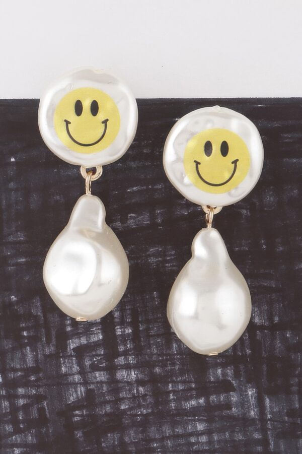 Smiley Face Drop Earrings with Stone Accents