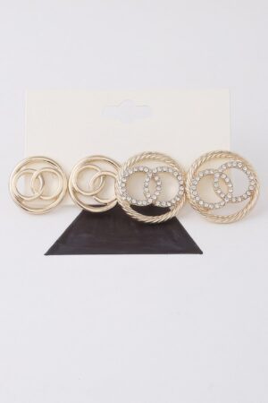 Jeweled Oo Stud Earrings Set – Sparkling Coordinated Studs