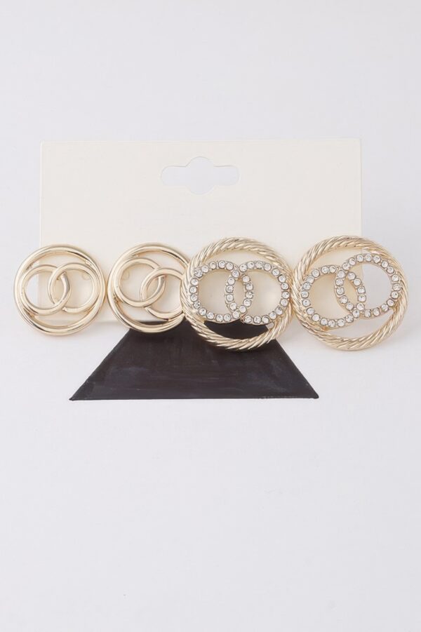 Jeweled Oo Stud Earrings Set – Sparkling Coordinated Studs