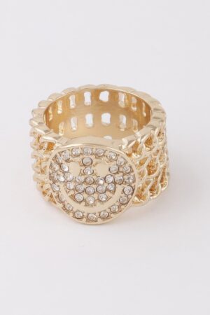 Smiley Face Ring with Jeweled Accent