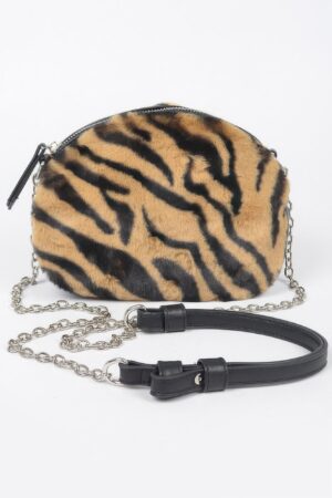 Tiger-Print Faux Fur Crossbody Bag – Zip Closure