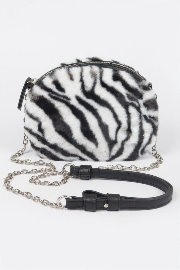 Tiger-Print Faux Fur Crossbody Bag – Zip Closure