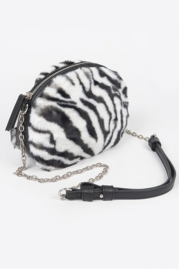 Tiger-Print Faux Fur Crossbody Bag – Zip Closure