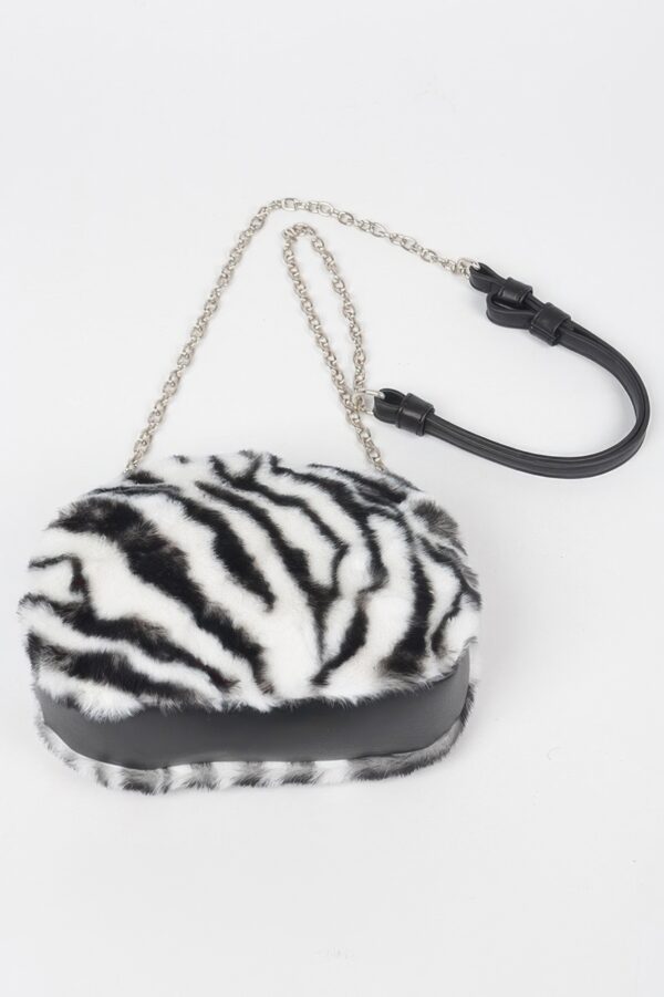 Tiger-Print Faux Fur Crossbody Bag – Zip Closure